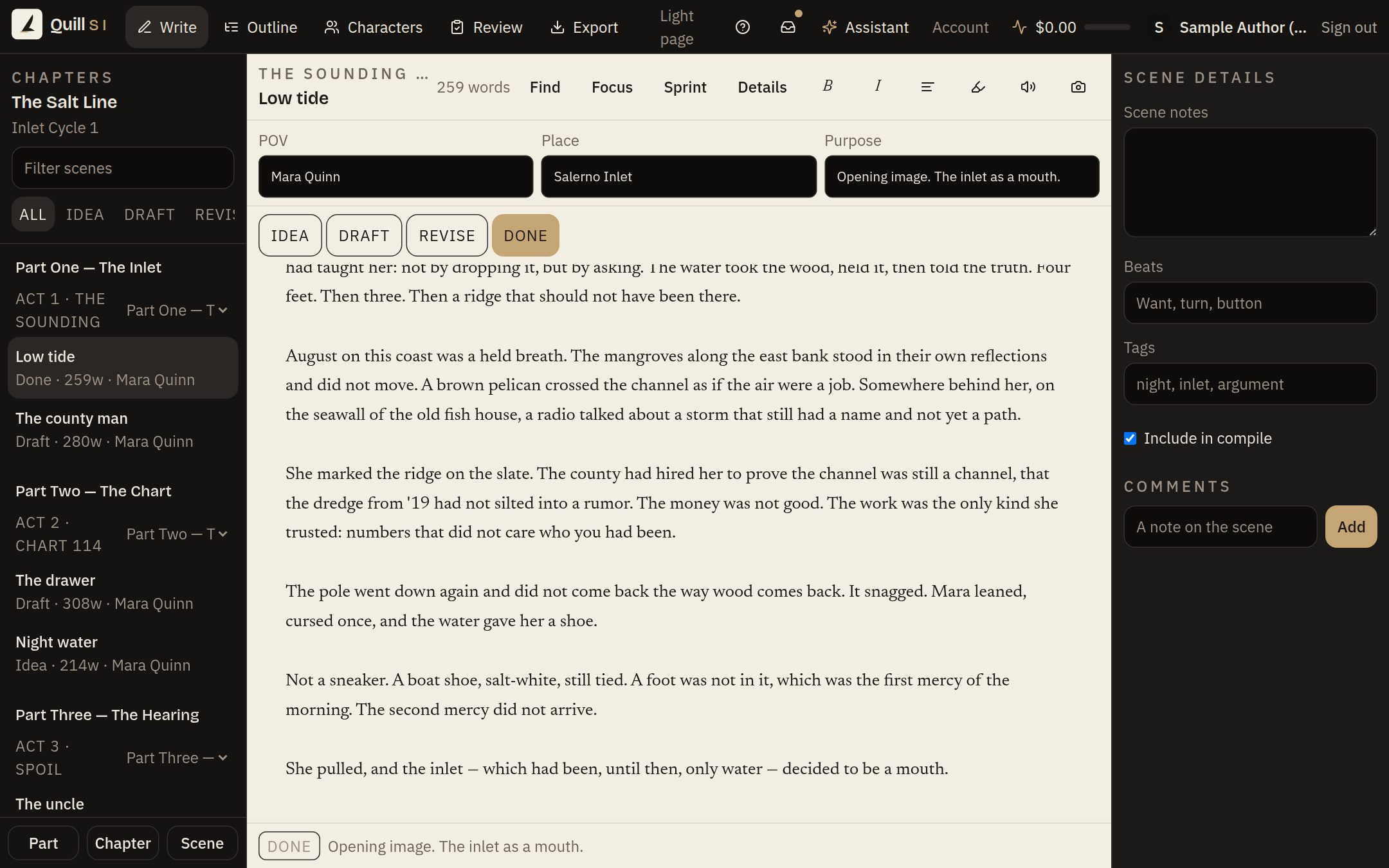 Write: the Quill SI screen for this step